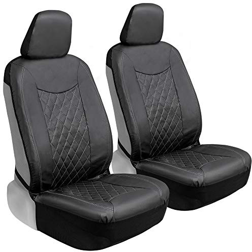 Motor Trend Fundas de Asiento de Coche de Piel sintética con Costuras Negras para Asientos Delanteros, Fundas de Asiento de Cubo, Hechas para vehículos con reposacabezas extraíbles, se