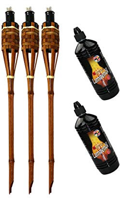 Moritz Lot de 3 torches en bambou de luxe 90 cm marron foncé + 2 x 1000 ml huile pour lampe torche de jardin torche à huile décoration jardin lampe à huile chemin