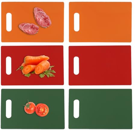 Fosly Set of 6 Colored Plastic Chopping Board, Small Kitchen Cutting Board