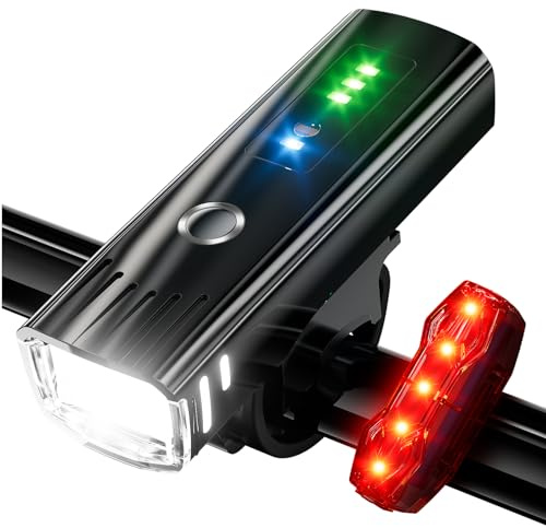 IPSXP Ensemble Lumière Vélo, Éclairage Vélo Avant Rechargeable LED à détection Automatique de 3000 lumens, 4 Modes de luminosité, 1 feu arrière Rouge, étanche, adapté aux Cyclistes de Camping
