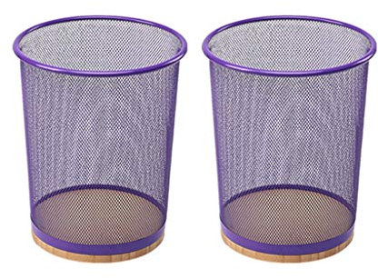 Poubelle créative en maille métallique métallique pour salon, cuisine, salle de bain, bureau, corbeille à papier avec fond en bambou (couleur : violet)