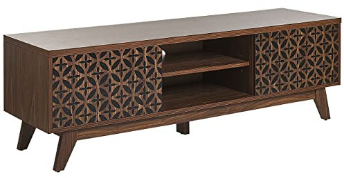 Meuble TV Buffet Design Effet Bois Foncé avec 2 Compartiments à Portes Spacieux Meuble Tendance pour Intérieur Rétro Beliani