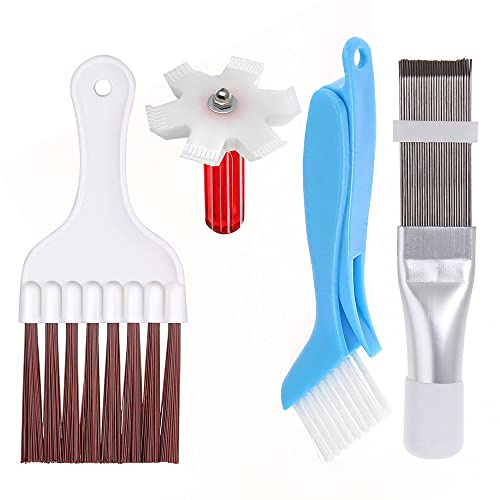 CENPEK - Set di 4 pezzi per la pulizia del condensatore del condizionatore d'aria, spazzole e pettine in acciaio inox per pulire bobina, frusta e alette di condizionatore e frigorifero