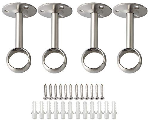 Alise Curtain Rod Holder Bracket 1''Dia,Closet Rod Holders Wall Mount,Ceiling Mounted Curtain Rod Flange Brackets,Ceiling Curtain Rods Brackets for Bathroom Curtain,Stainless Steel Brushed,Pack of 4
