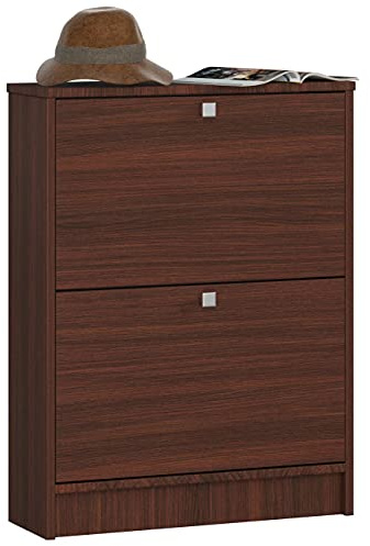 AKORD Schuhschrank mit 2 Schuhkippern | Schuhkipper | Schuhregal geschlossen | Schuhbank | Schuhaufbewahrung | B60 x H80 x T20 cm, Gewicht 21 kg | Farbe Wenge