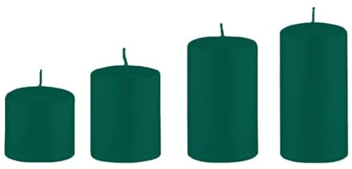 4er Set Adventskerzen, Stumpenkerzen Abgestuft Dunkelgrün Ø 5 cm (Höhen 6, 8, 10 und 12 cm)