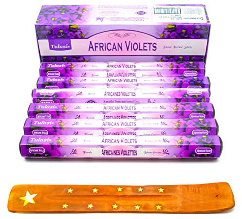 120 afrikanisch Veilchen Usambaraveilchen Räucherstäbchen Joss Sticks 120 X Räucherstäbchen Raumduft mit Aschenbecher Fänger aus Asche