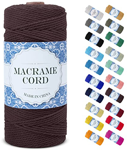Uiopa Makramee Garn 2mm x 200m, Natürliche Baumwollgarn Baumwollkordel Farbig Baumwollschnur, Makramee-Garn Geflochten für DIY Basteln, Hängepflanze, Wandbehang, Weben Dekoration (Braun)