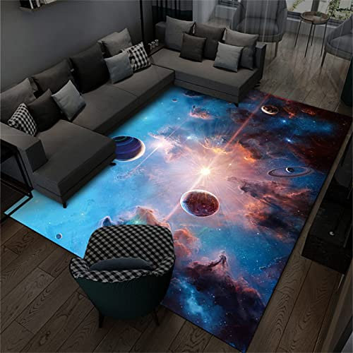 DJHWWD Salon Auslegware blau bunter Teppich kuschelteppich Cartoon Universe Planet Schlafzimmer 3D Vision Wohnzimmer 300x400cm webteppich Outdoor Rug