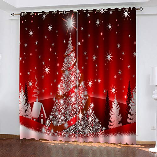 Rideau Salon Occultant Moderne - 3D Sapin De Noel Rouge À Oeillets 140X260cm 2 Panneaux - Décoration De Fenêtre pour Chambre Et Cuisine - Isolant Thermique Et Phonique