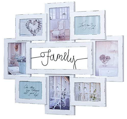 levandeo Bilderrahmen 68x56cm 8 Fotos Family 10x15 13x18 Echtholz Weiß Fotorahmen Shabby Chic Vintage Collage Galerie Wohndeko Wanddeko