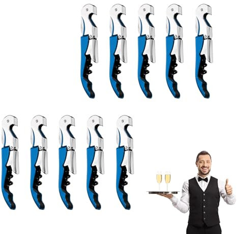 Cavatappi da Cameriere,3 in 1 Cavatappi Professionali Sommelier,Corkscrew Wine Opener Apribottiglie Vino,Acciaio Inox(blu/10 pezzi)