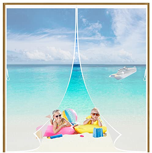 Fly Screen Mosquito Door Screen 265x285cm White Hands Free Entry by Strong Magnets for Air Conditioning Room/Kitchen Door Washable