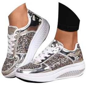 tinbarry Sneakers con Zeppa Donna Sneakers con Plateau in Pizzo Paillettes Scarpe Sportive con Zeppa Scarpe Traspiranti Scavate Comode Scarpe Casual Eleganti Scarpe da Passeggio