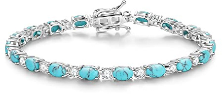 FANCIME Tennisarmband Damen 925 Sterling Silber Türkis Tennis Armband Geburtsstein Geschenk Schmuck für Damen Mädchen, Länge 19 cm
