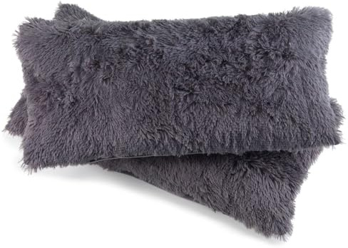 MALIKA 2er Set Flokati KissenhüllenKissenbezug im Doppelpack Cashmer Touch Fleece Kissenhülle, Sofakissen Kopfkissenbezug Kissenbezüge Couchkissen, Farbe:Anthrazit, Größe:2X 40x40 cm
