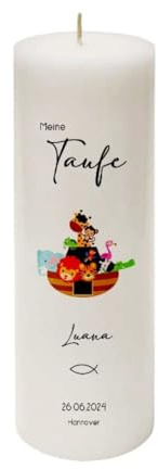MilaBoo® personalisierte Taufkerze I 25 x 8 cm Premium Kerze beidseitig bedruckt in Farbe I Made In Germany (Arche)