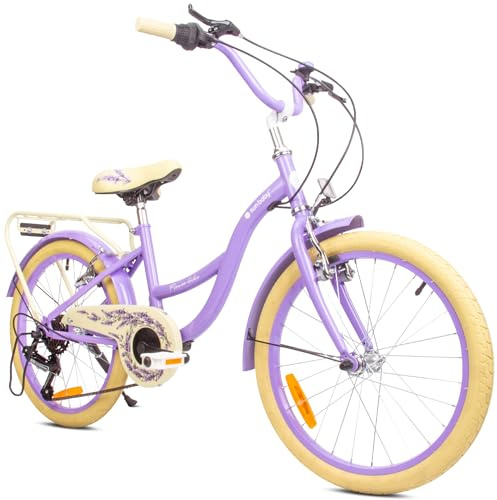 sun baby FLOWER BIKE Barncykel för en flicka 20 tum, 6 till 10 år, växlar Shimano, Flickcykel, Cykel för barn (Lavendel)