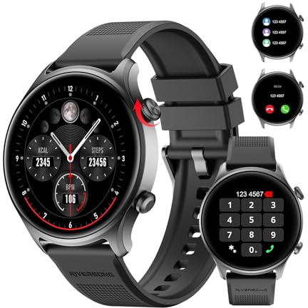 RIVERSONG Reloj Inteligente Hombre Mujer, 1.52 Smartwatch con Llamadas Bluetooth, Reloj Deportivo con Monitor de Frecuencia Cardíaca, Sueño y Oxígeno en Sangre,100+ Modos Deportivos, Podómetro,Negro