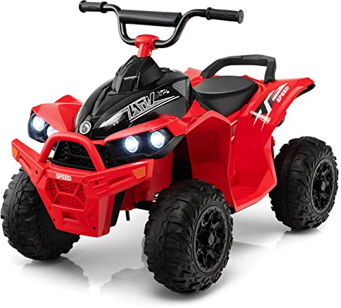 COSTWAY 12V Quad Elettrico per Bambini, Macchina Elettrica con Velocità Alta/Bassa, Sedile Comodo Fari Corno e Musica, Auto Elettrica Cavalcabile 2,2/4,3 km/h (Rosso)