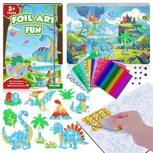 CutteeyFyry Lustiges Folien-Kunst-Set für Kinder, Dinosaurier-Folienkunst für Kinder, Kunst-Bastelsets für Mädchen im Alter von 3–10 Jahren, Kinder-Aktivitäts-Kits, Reisespielzeug, Weihnachten