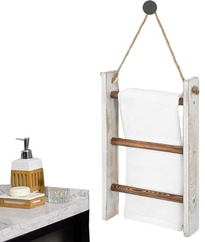 Portasciugamani Vintage, 3 Livelli Scaletta Porta Asciugamani Bagno Scaletta Legno Decorativa Con Corda, Arazzo Da Parete Scala, Scala Per Asciugamani Porta Asciugamani In Legno Rustico 26x5,5x40 Cm
