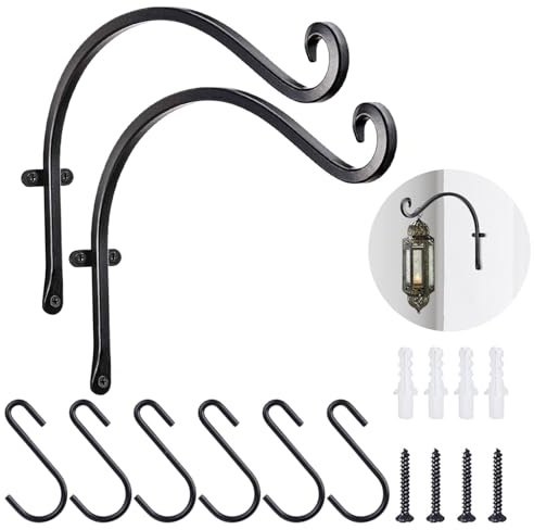 Symeton Blumenampel Halterung. Eisen Wandhaken (12-Schwarz -2Pack)