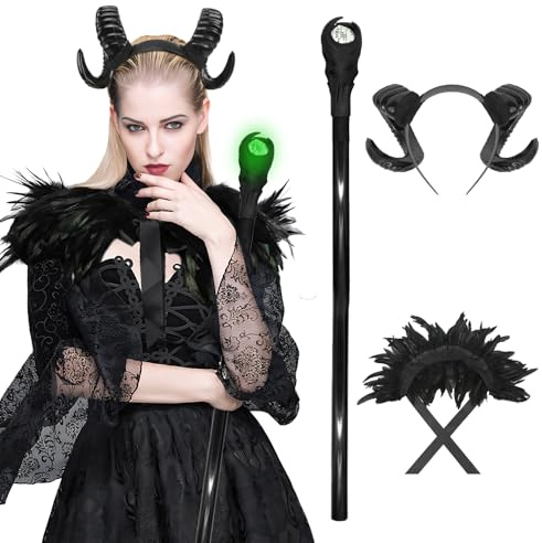 nezababy Maleficent Hörner Kopfschmuck Mädchen Hexenkostüm Böses Stirnband Frauen Gothic Teufel Kopfschmuck für Halloween Zubehör (Witch Kostüm-B, One Size)