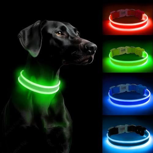PcEoTllar Leuchthalsband Hund Aufladbar, LED Hundehalsband, Grün-L | mit 3 Leuchtmodi, Leuchtendes Hundehalsband Verstellbares Wasserdicht für Kleine Mittlere Große Hunde