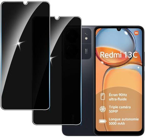 LYPHPE 【2 Piezas】 Protector Pantalla Privacidad para Redmi 13C,Cristal Templado Anti Espía,Anti-Espía Vidrio Película,9H Dureza,Anti-Arañazo,Sin Burbujas,Privacy Screen Protector
