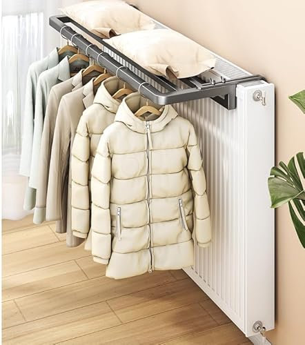 TEOV Heizkörper Trockner Wäschetrockner Heizung Balkon Einhänge Handtuchhalter 80CM, Heizkörper Wäschetrockner, Wäscheständer für Wandmontage, Wäscheständer Heizung