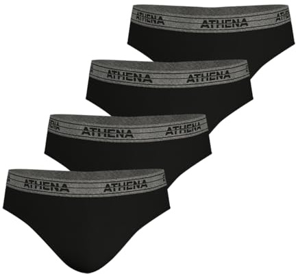 Athena - Lot de 4 Slips Homme Ecopack - Slips 100% Coton - Coupe Classique Ergonomique, Doublure Avant, Confort et Maintien - Label Oeko-TEX® Standard 100