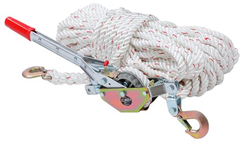 KATSU Tools Schwerlast-Ratschenseilzug 3/4 T, 30m x 15mm Seil, 2 Stahlhaken, Seilwinde für Boote, Anhänger, Holztransport, Baumfällen und mehr
