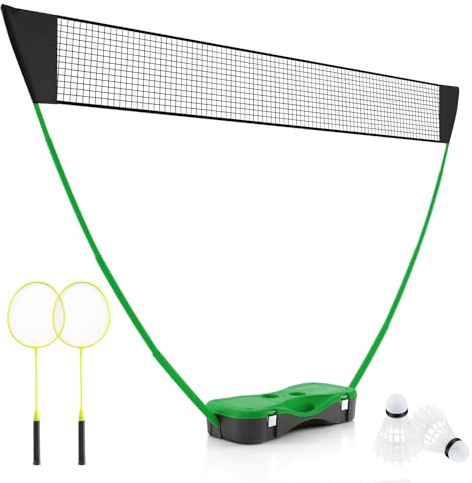 COSTWAY Badminton nätställ, bärbart fjäderbollspel med klubbor, 2 fjäderbollar, nät och förvaringslåda, komplett badminton set för tennis volleyboll för inomhus utomhus (grön)