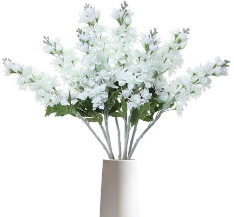 DuHouse 5PCS Delphinium Artificial Flowers White Snapdragon Larkspur Silk Flowers for Centerpiece Party Home Kitchen Table Wedding Decor(White)