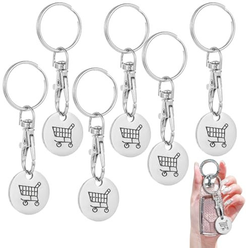 Yonfas 6-Pack Metal Shopping Cart Coin Keychains – Convenient and Practical Keychain for Trolley Use, Shopping Convenience, and Everyday Carry