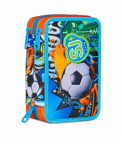 SJ GANG STYLE JAM GANG Astuccio Scuola 3 Zip, Multicolore, Portapenne Triplo Scomparto Completo Di Penne, Matite, Colori, Accessori Zaino, Scuola Elementare, Bambino