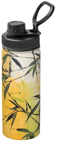 Edelstahl-Wasserflasche, Tinte, Bambus, isolierte Wasserflaschen mit Tragegriff, für Sport, Fitnessstudio, Reisen, BPA-frei, 530 ml
