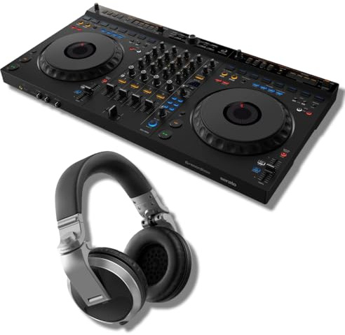 AlphaTheta DDJ-GRV6 Controlador DJ de 4 canales con Groove Circuit y auriculares DJ profesionales HDJ-X5 de Pioneer (Plata)