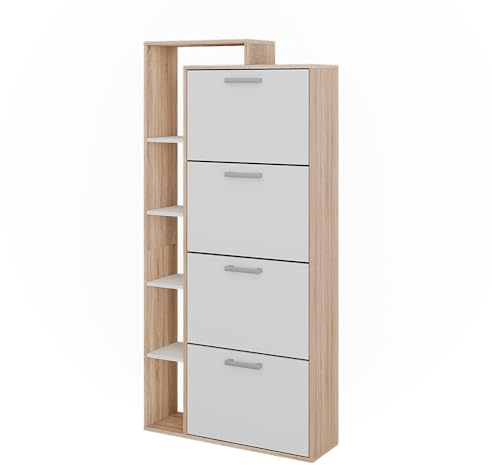 Vicco Schuhkipper Orlando, Weiß/Sonoma, 80 x 166.1 cm | mit 4 Fächern, zur Aufbewahrung und Organisation von Schuhen im Eingangsbereich