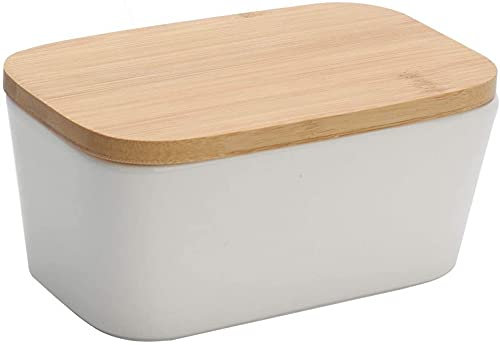 Beurrier en bois épais de 16,5 x 10 x 7,5 cm, beurrier en porcelaine avec couvercle pour la cuisine ou la salle à manger