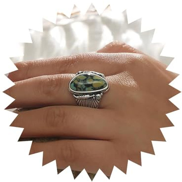 Inilbran Boho Turquesa Dedo Anillo De Plata Gema Abierta Nudillo Vintage Geométrica Turquesa Envoltura Punk Piedra Preciosa Ajustable Apilamiento De Joyería Para Las Mujeres