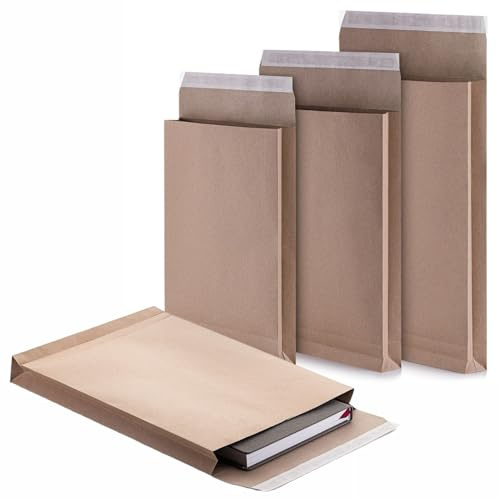 LOGIC PACK 500 Faltentaschen B4, 4cm Bodenfalte, braun, ohne Fenster | 4cm Bodenfalte für hohes Volumen, starke Haftklebung mit Abziehstreifen, reißfestes Kraftpapier, nachhaltig recycelbar