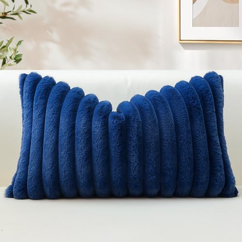 Sungeek 1 Stück Plüsch Samt Kissenbezug, Kunstpelz Weich Kissenbezüge Sofakissen Dekokissen Deko Zierkissenbezüge Flauschig Kissenhülle für Schlafzimmer Wohnzimmer (40x60cm, Blau)