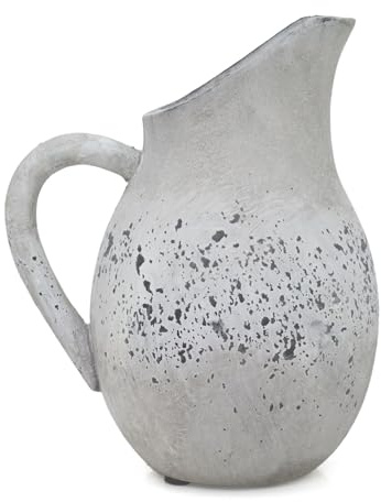 Carousel Home Rustic Stone-Effect Jug | Decorative Dried Flower Vase with Handle | Handcrafted Terracotta Jug - 26cm