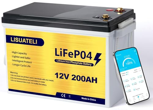 LISUATELI Mini 12V 200Ah LiFePO4 Batterie mit 200A BMS Low Temperature Schutz und Max. 15000 Zyklens, 2560Wh Lithium Akku 12V für Wohnmobil,Solaranlage Komplettset,Boot