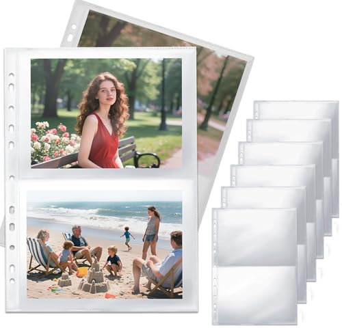 Pack of 40 160 Pockets Photo Sleeves Postcards Storage Transparent Sleeves A4 Split Transparent Postcard Sleeves Double-Sided 2 Compartments Scrapbook for Postcard Album Cards Photo A5 (219 x 152 mm)