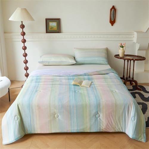 Odot Bettdecke Ohne Bezug Nutzbar Sommer, 2,5 Tog Bettdecke Ohne Bezug Dünne Sommerbettdecke Leicht Doppelseitige Kühldecke Sommerdecke für Bett (Regenbogen,150 * 200cm)
