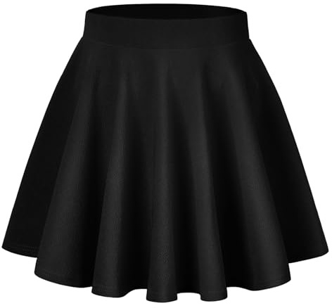 TRIWORKS Plus Size Black Mini Skater Skirt with Shorts Women's Basic A-Line Tennis Skirts Casual Stretchy High Waist Flared Pleated Skirt XXL