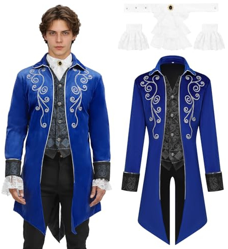 JDFAIJEAL Men's Steampunk Tailcoat Gothic Frack Halloween Pirate Cosplay | Victorian gothic tailcoat with steampunk design.Medieval frack for Halloween,pirate or vampire cosplay and fantasy outfits.
